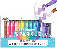 Ooly Rainbow Sparkle Metallic Watercolor Gel Crayons, 12 Twistable Glitter Markers for Kids & Toddlers - Vibrant Shimmer Art on Paper & Glass