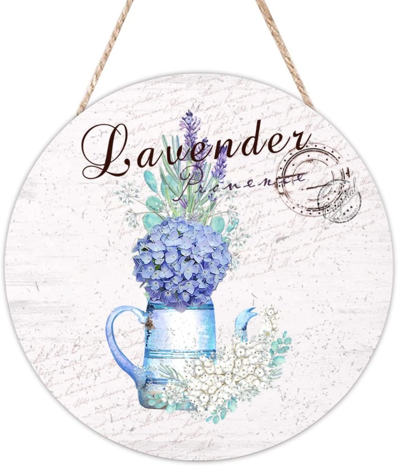 Old Paper Textures Round Door Hanger Sign, Lavender Wood Door Sign, Flower 16x16in Wall Door Hanging Sign for Outdoor Front Porch Farmhouse Front Door Decor Housewarming Gifts
