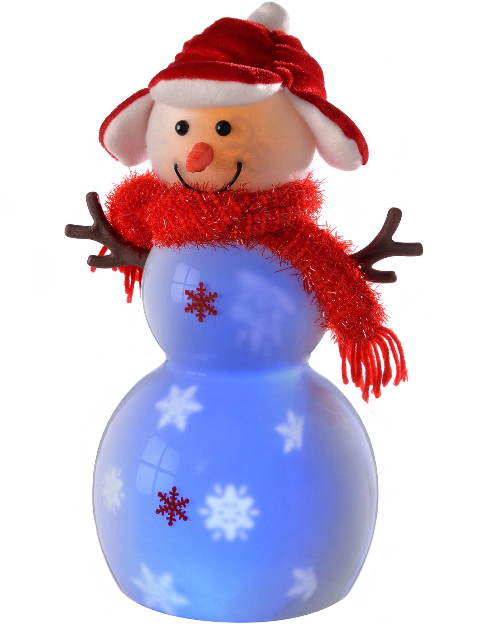 WeRChristmas Pre-Lit Light-Up and Music Snowing Snowman with Hat Scarf and LED Lights - 29 cm, Red