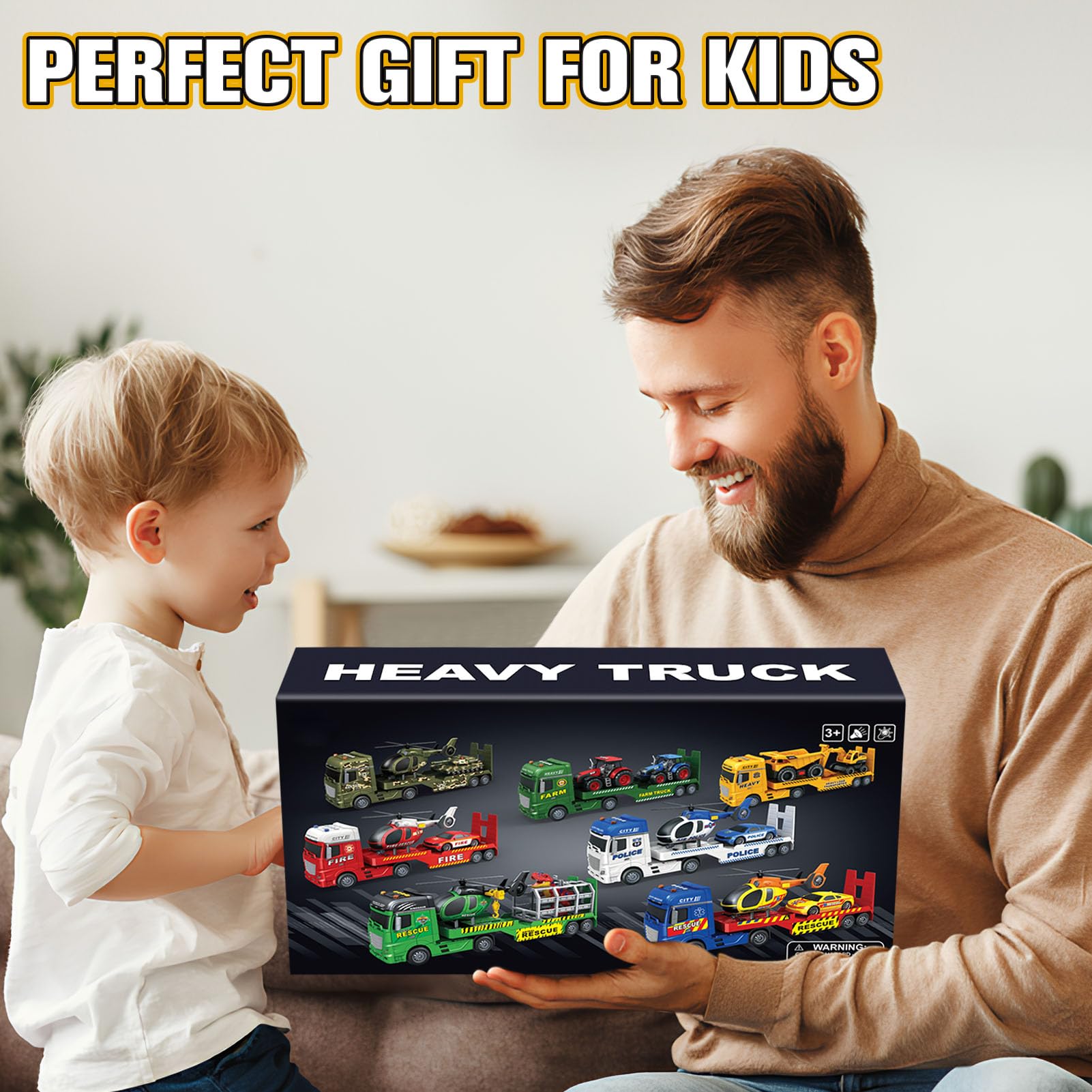 Tacobear Camion Costruzione Giocattolo Bambini grande Camion Veicoli da Cantiere con Escavatore Camion Spazzatura, Camion Trasportatore Macchinine Giocattolo Regalo per Bambini 2 3 4 5 6 anni