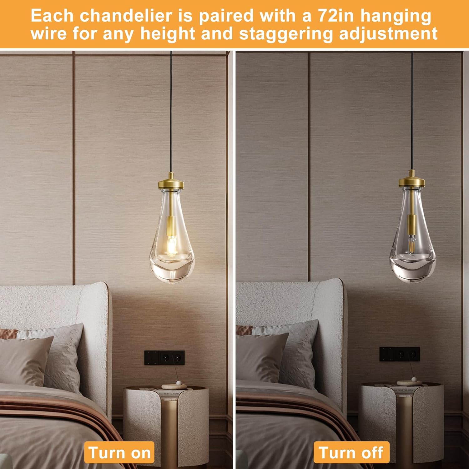 Raindrop Pendant Lights Set of 2,Kitchen Island Hanging Light Fixtures, Modern Art Raindrop Clear Solid Glass Chandelier for Dining Room for Porch, Corridor, Living Room