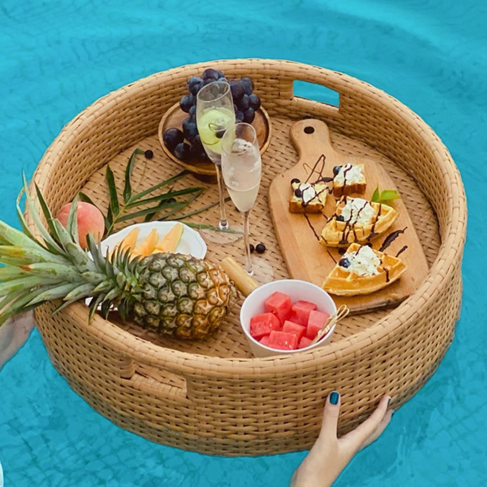 Bandeja Flotante para Piscina para Comida Y Bebidas, Capacidad De Carga De 5 A 7 Kg, Ideal para Piscinas Al Aire Libre, Hoteles Y B&B. Bandeja Redonda para Mesa(Albaricoque-80 Redondo)