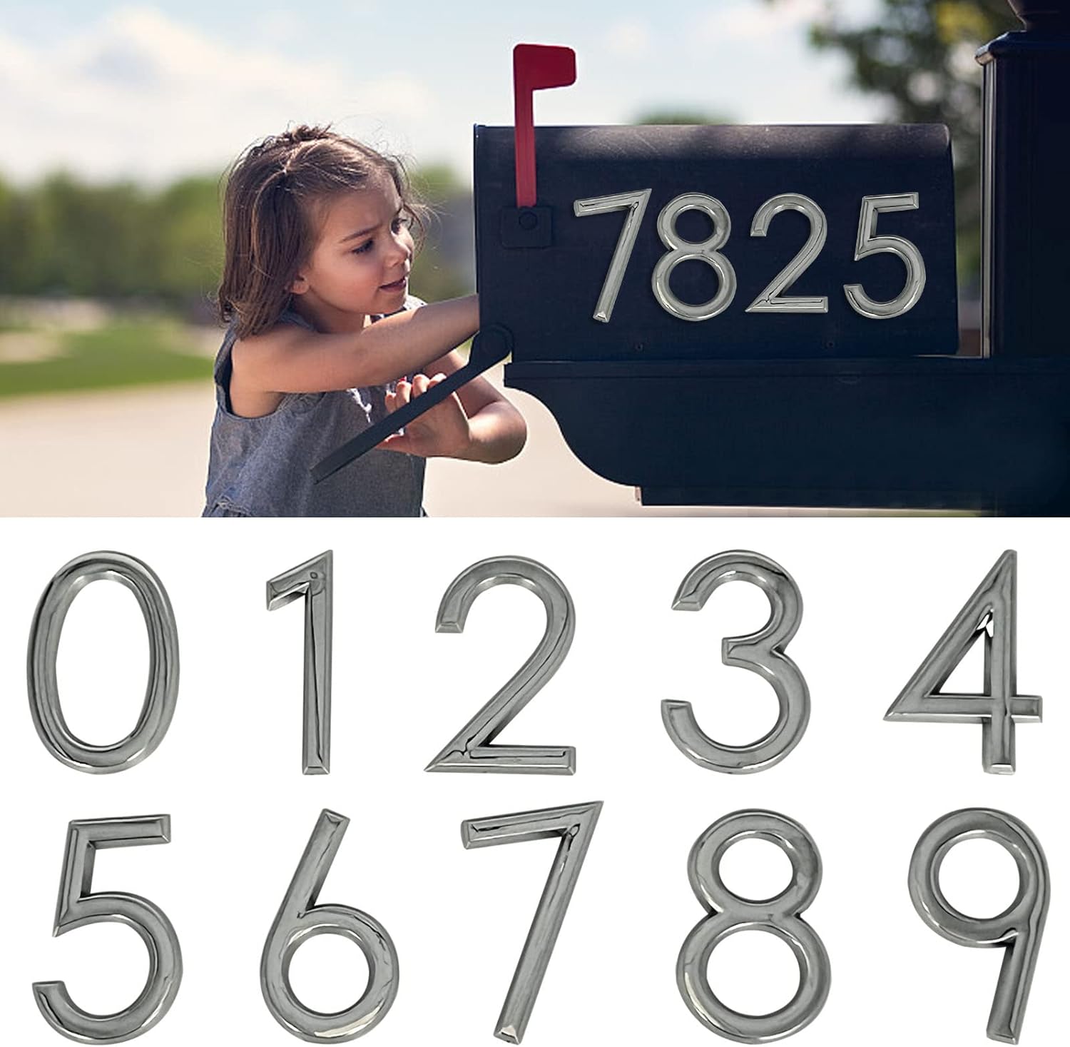 Pack of 20, Self Adhesive Silvery Waterproof Mailbox Numbers 0-9, lyfLux Door Address Numbers Stickers for Apartments, Hotel, Offices, Decoration Projects (2 Inch)