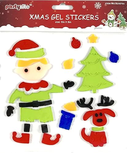 Miniatura 3 de Calcomanías de gel de Navidad para ventanas y espejos, 6 hojas de diseños de invierno trineo de Papá Noel, elfo, muñecos de nieve y mucho más