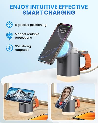 Miniatura 10 de JoyGeek Soporte de cargador 3 en 1 para Magsafe estación de carga inalámbrica plegable con luces nocturnas - Base de carga magnética para iPhone