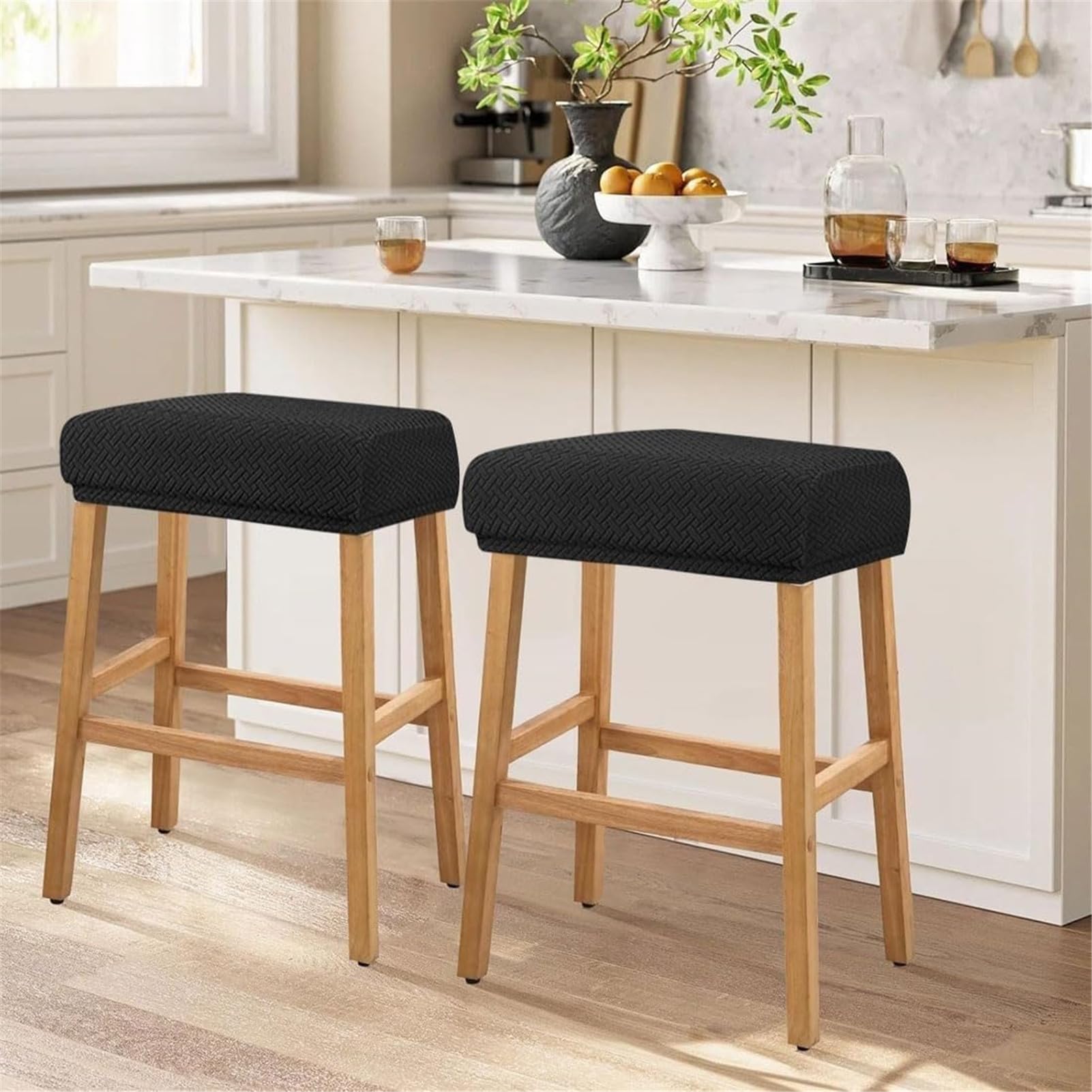 YarnYard Lot de 2 housses de tabouret de bar à dossier bas carrées en polyester extensible pour