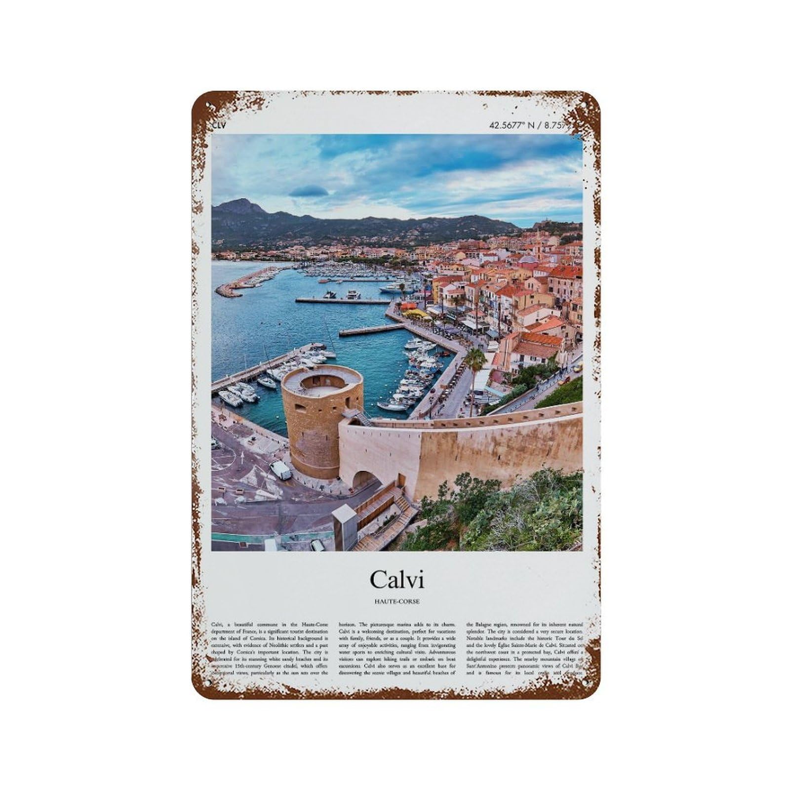 xiaoxiaoshen Calvi Haute-corse City Scenery Wall Decor Art Metal Tin Poster Modern Home Decor Art Home Bar Shop Decorations Vintage Sign 30x20cm