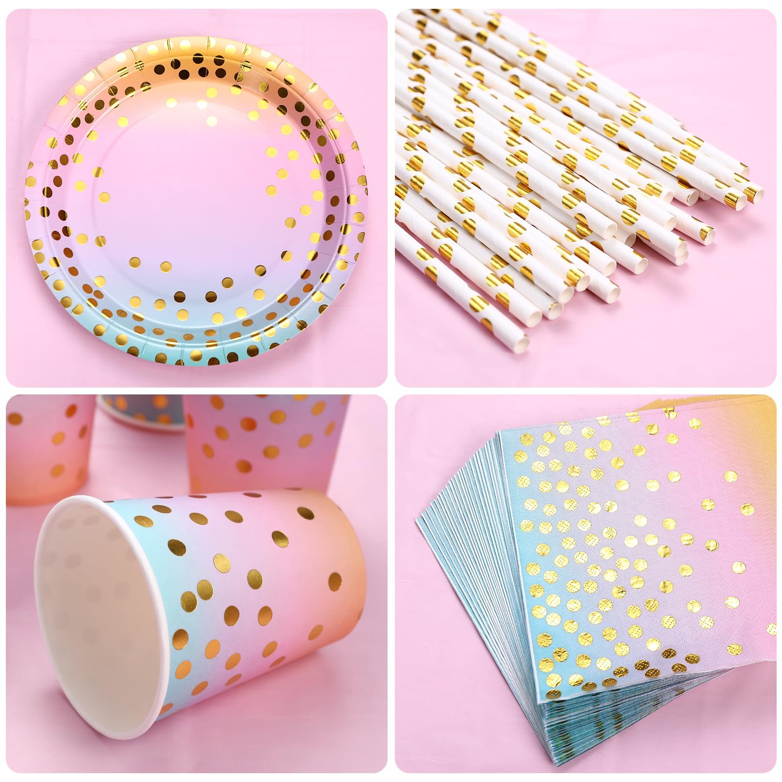 126 Pezzi Stoviglie per Feste,Stoviglie Carta Arcobaleno Set, | Stoviglie per feste di compleanno Include Piatti di Carta Tovaglioli Tazze di Carta Cannucce Tovaglia per Nuziale Doccia