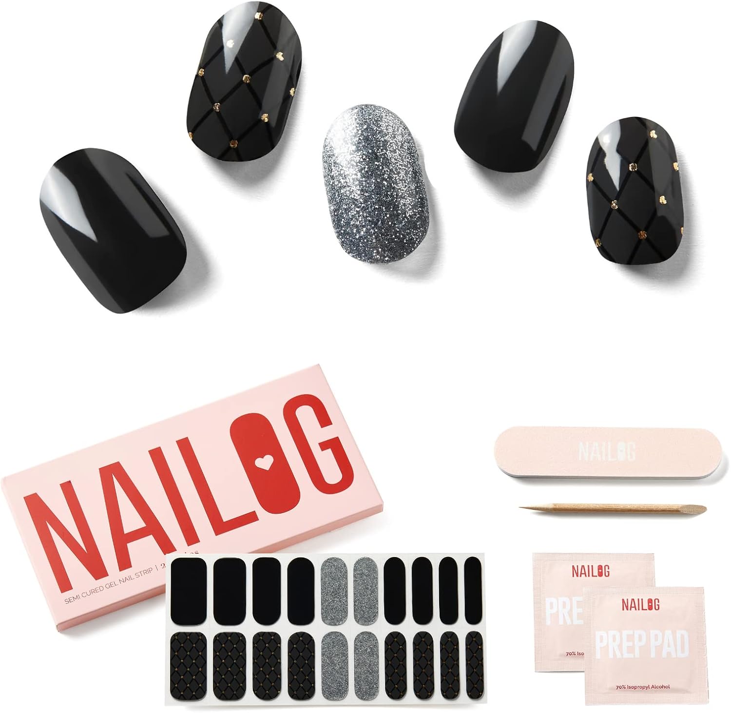 NAILOG Semi Cured Gel Nail Strips, Extra Long Nail Polish Strips (20