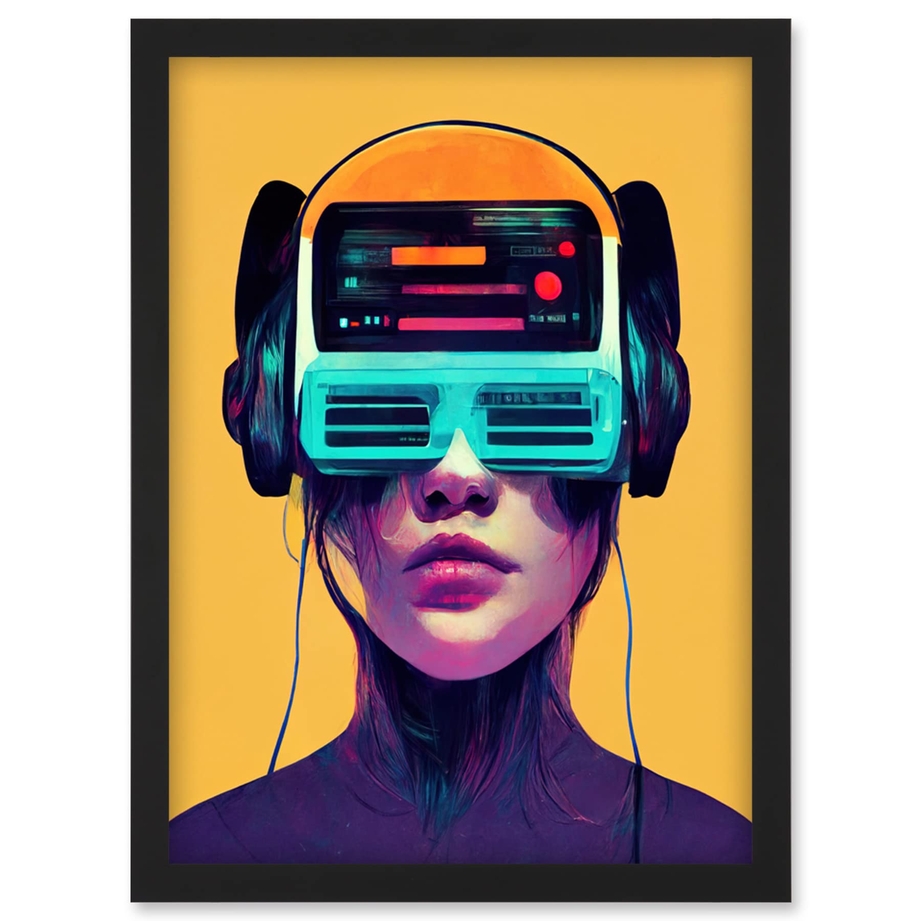 Artery8 Framed Wall Art Print - Kids Artwork - Retro Futurism - Black