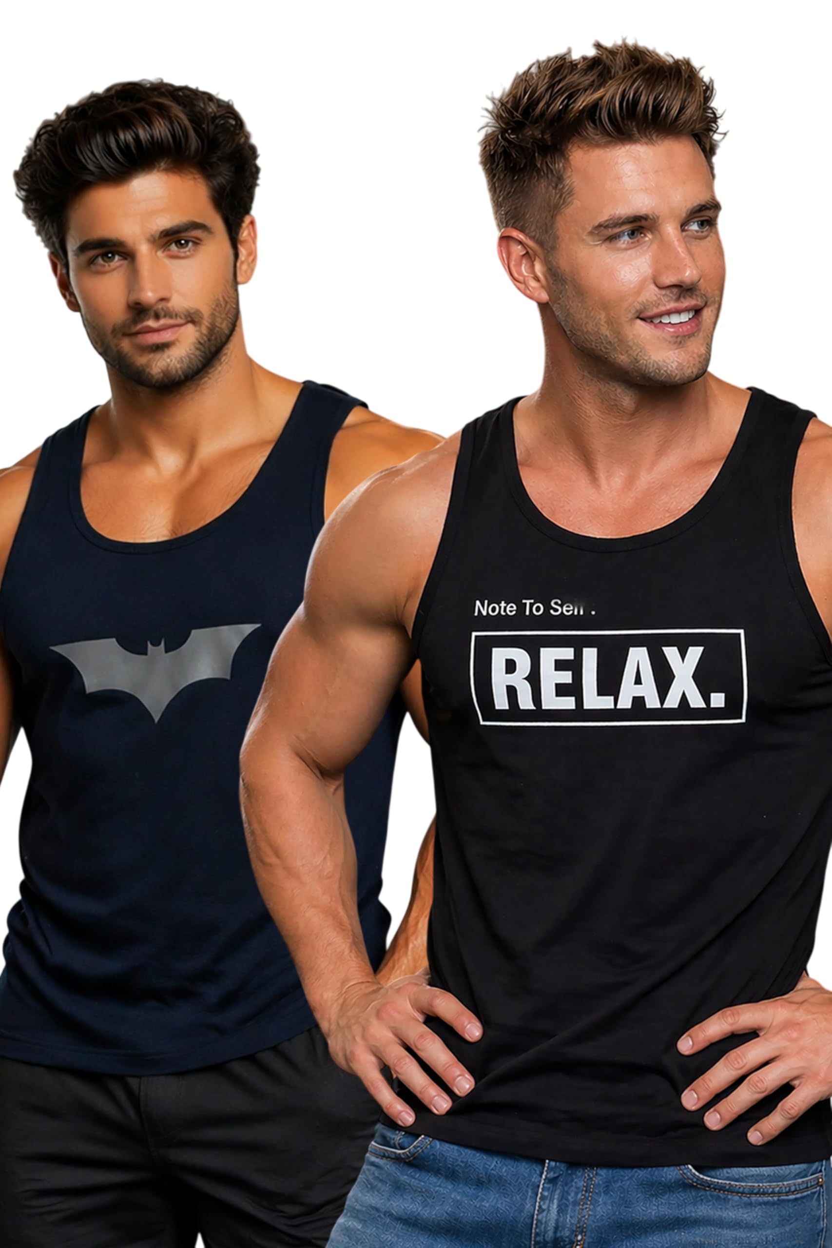 Polyester Letter Printed Vest for Men - Pack of 2 - Black & Navy Blue | Round Neck | Sleeveless | Regular Fit | Summer & Gym Wear Tank Top for Men-image-42