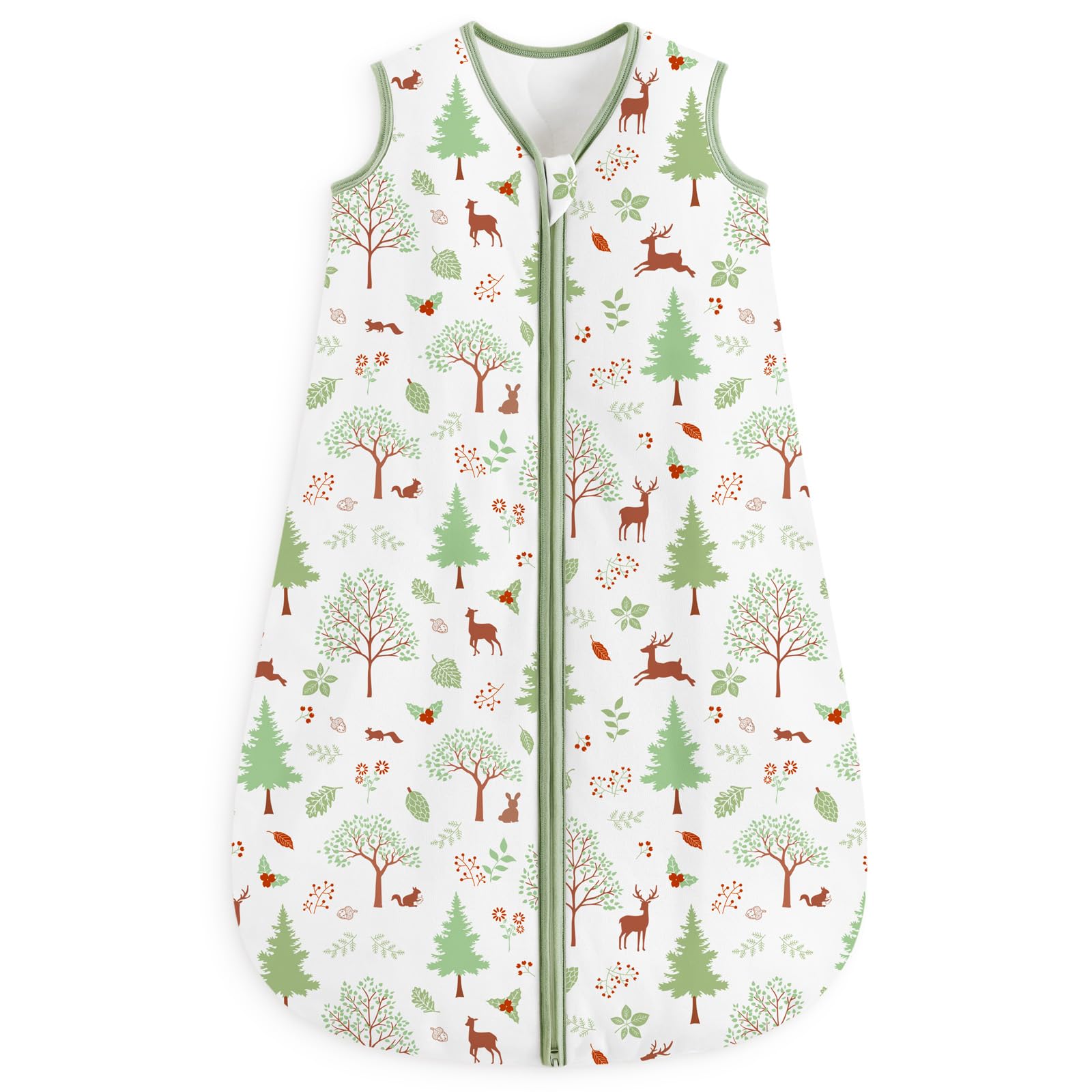 Looxii Baby Sleeping Bag 1.5 Tog Winter Baby Sleep Sack 0-6 Months 100% Cotton Soft Warm Wearable Blanket for Newborn Infant Toddler Boys and Girls Green Forest