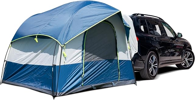 Tente de camping universelle NEH pour SUV - Capacité de couchage jusqu'à 8 personnes, comprend une toile de pluie et un sac de rangement - Tente de voiture, tente de hayon, tente de glamping - 8'L x 8'W x 7,2'H gris et bleu