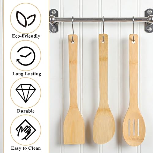 Miniatura 3 de 3Pcs Wooden Spoons for Cooking 12" Bamboo Slotted Spoon Spatula Kitchen Utensils Set for Non-Stick Pans Wooden Spatula for Nonstick Cookware