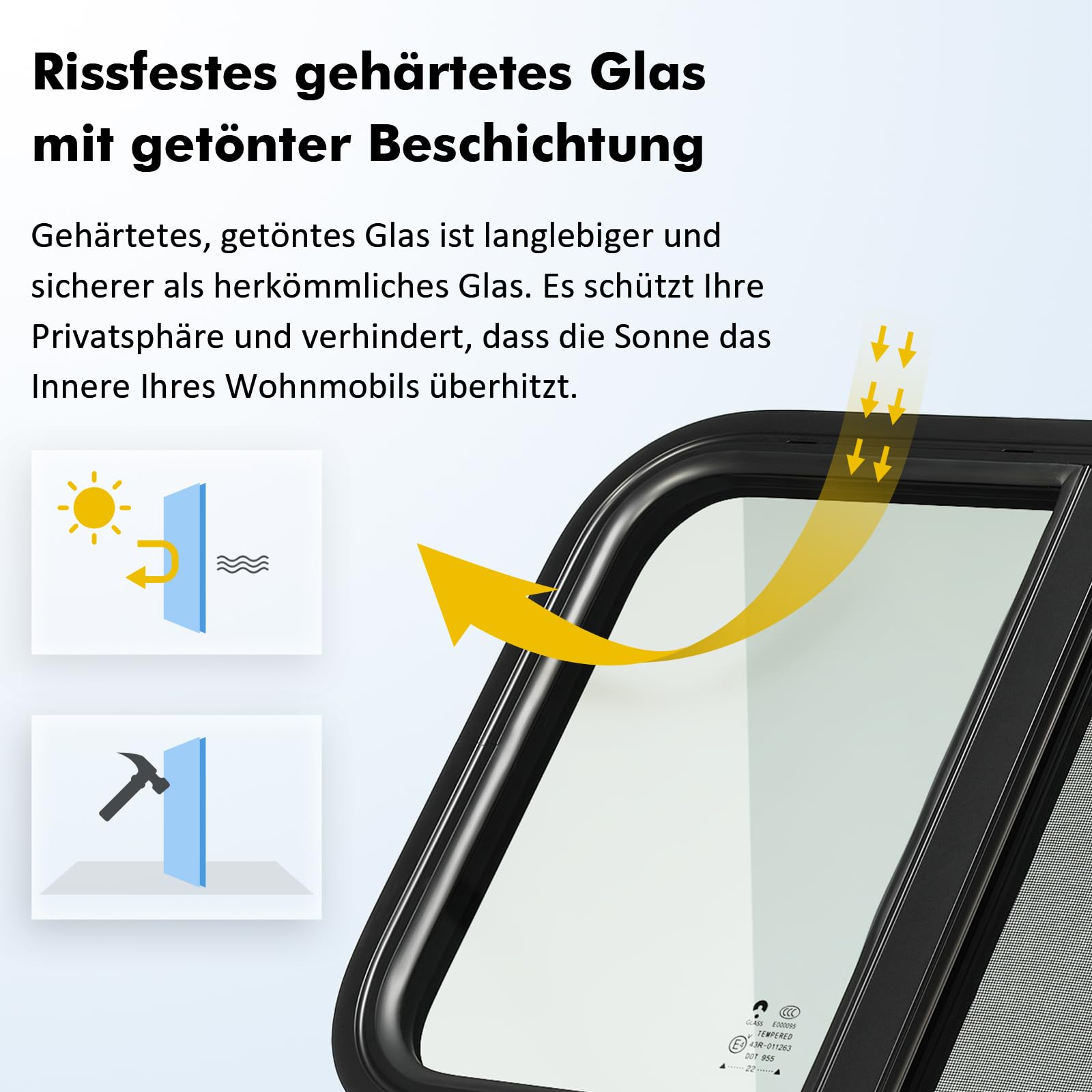 GEARMONSTER Wohnwagen Fenster, Caravan Seitenfenster, Wohnmobil Schiebefenster, Wohnwagen Fenster getönt mit Fliegengitter für Wohnmobile, Anhänger, 600x300mm Wohnwagenfenster