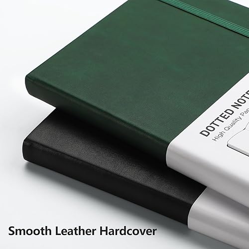 Miniatura 4 de RETTACY Paquete de 2 cuadernos de cuadrícula de puntos A5 con 160 páginas numeradas por paquete, papel sin ácidos de 120 GSM, tapa dura de cuero,