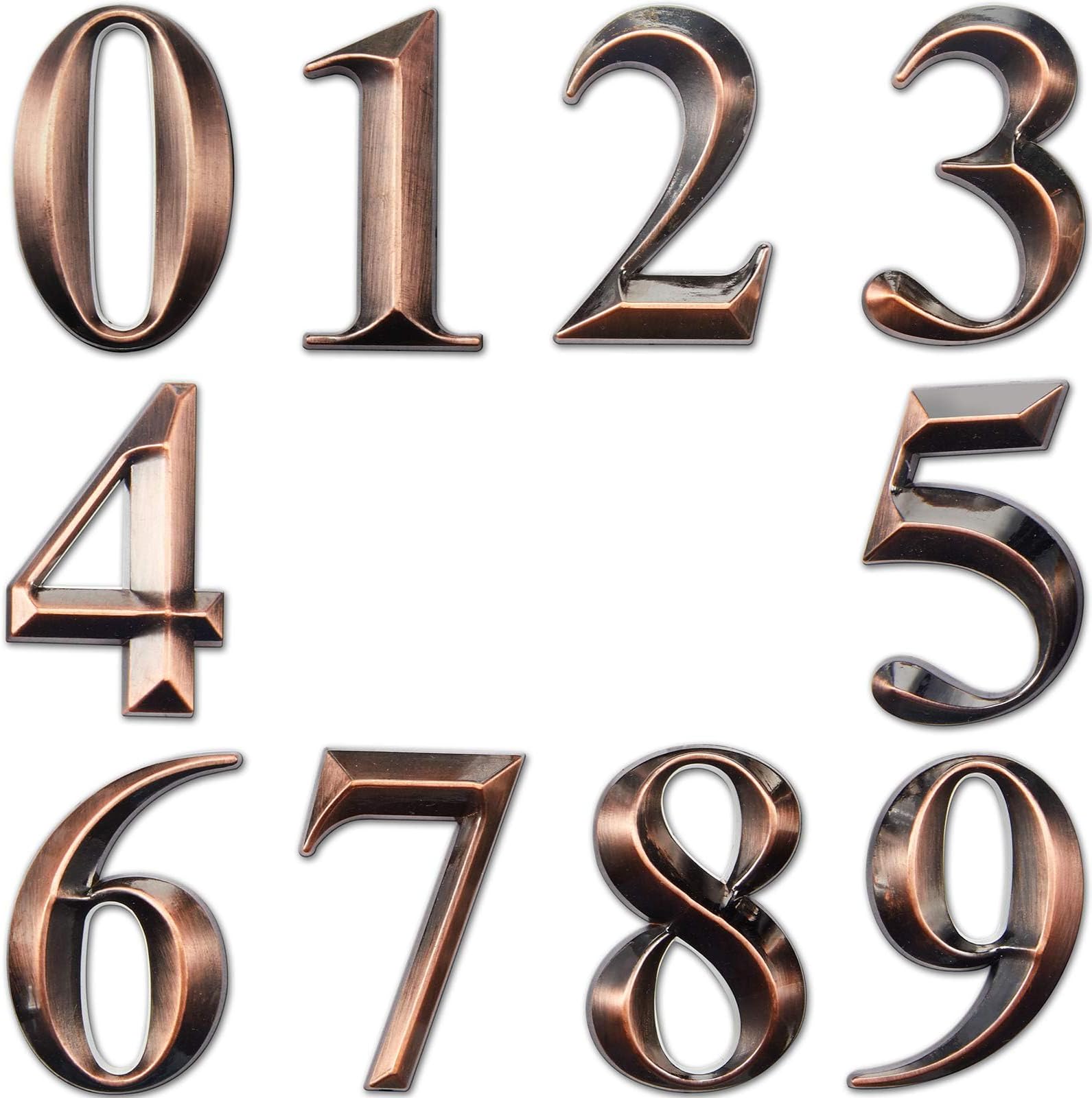 Excefore 3D Mailbox Numbers 0-9 Self-Adhesive 2 Inch Address Number Stickers | Waterproof and Durable | Easy to Install | Ideal for Home, Office, and More (Bronze,10 Pieces)