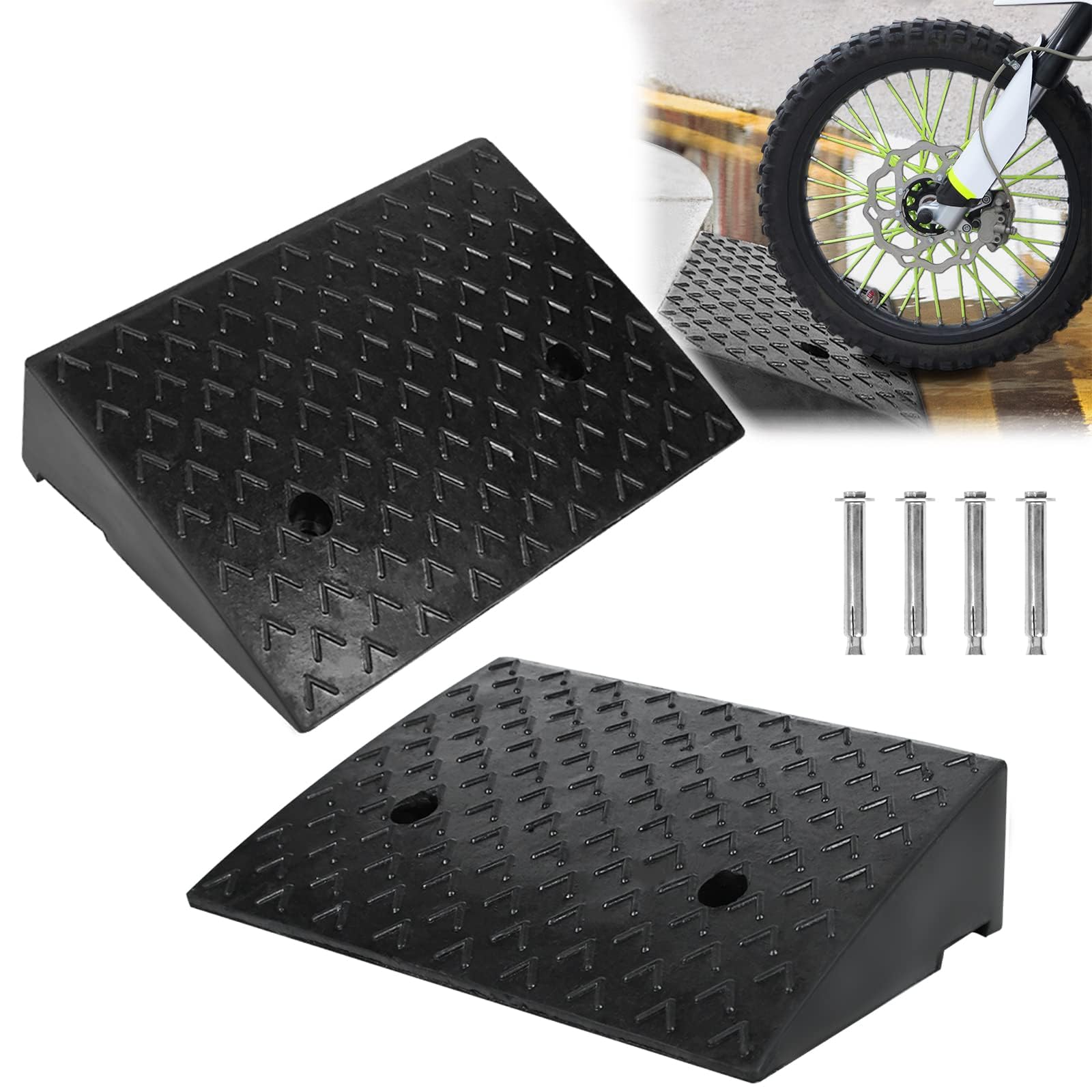 XMTECH Juego de 2 rampas de goma para bordillos, 10,5 cm de alto, rampa para silla de ruedas, rampa de umbral de puerta, rampa para coche, moto, silla de ruedas, andador