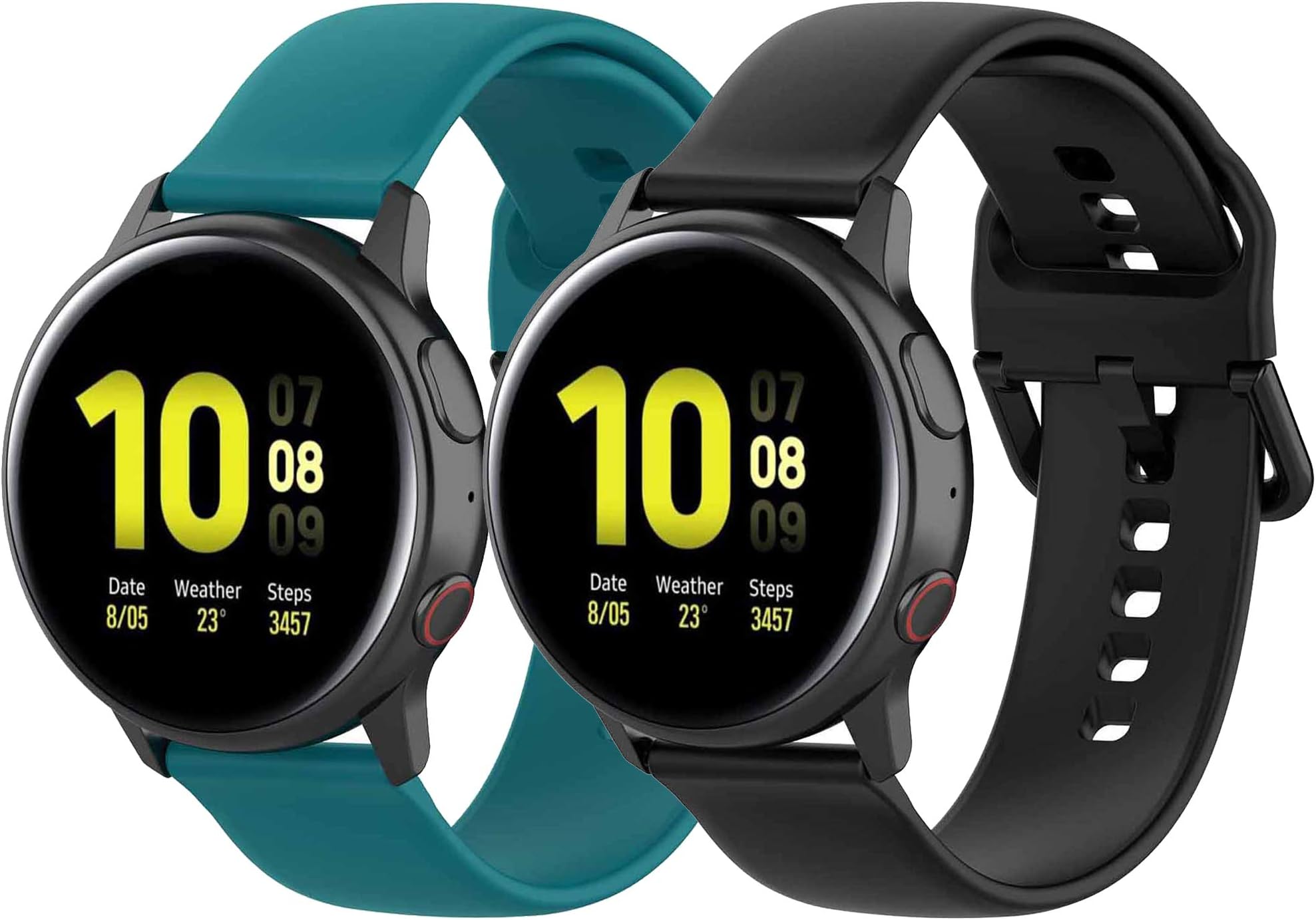 Fit for Samsung Galaxy Watch Active 2 40mm/ 44mm Watch Bands, 20mm Silicone Replacement Band Straps Wristbands Fit for Garmin Forerunner 245 Music for Women Men (Black Green, Small)