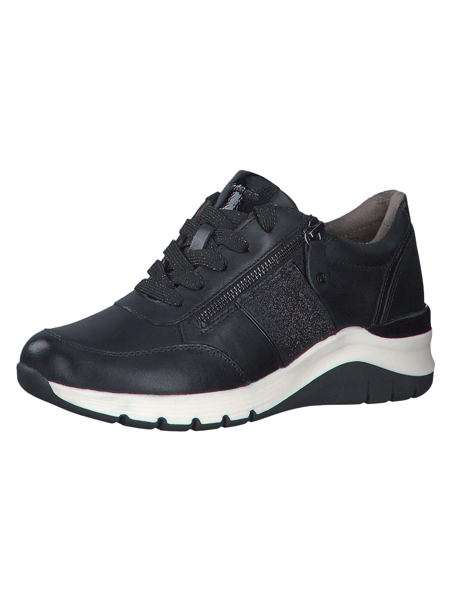 Tamaris Comfort Women’s Flat Leather Sneakers Elegant Comfort Fit , Black Comb, 6,5 UK