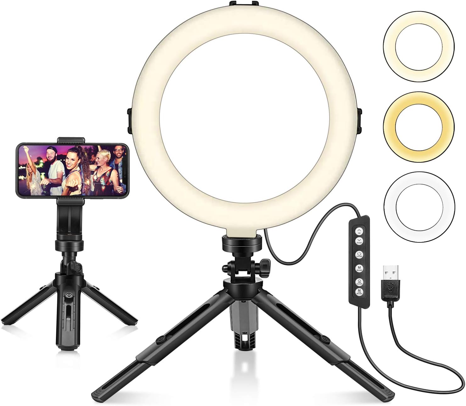 LED Dimmable Ring Light with Tripod Stand & Phone Holder for Live Stream/Makeup, 6″ Ringlight for YouTube Video, Phone Tripod, Compatible with iPhone Android