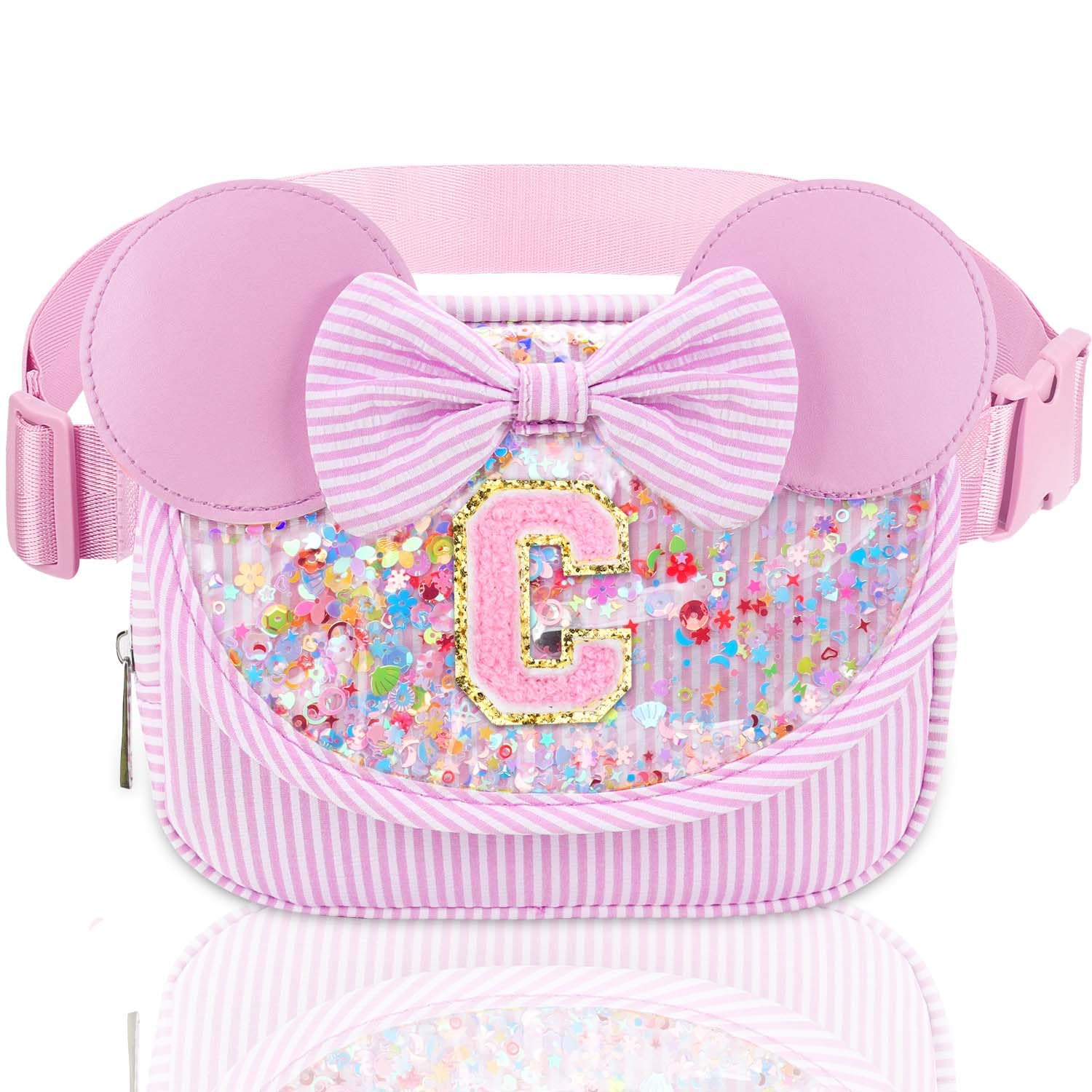 Initial Fanny Pack for Girls - Belt Bag for Teens Kid Teen Girl Kid Birthday Gift Stripe Pink C