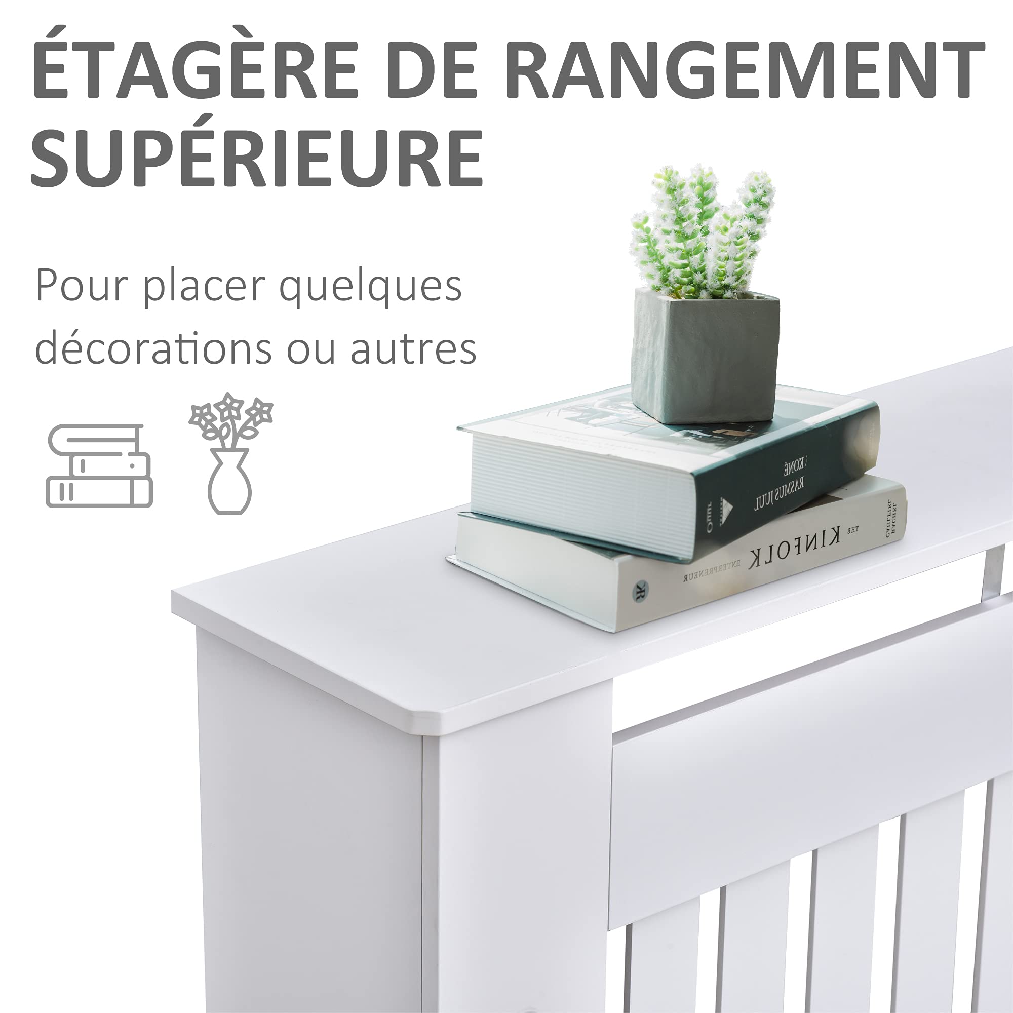 HOMCOM Cache-radiateur Design Couverture Panneau Cabinet 112L x 19l x 81H cm MDF Blanc