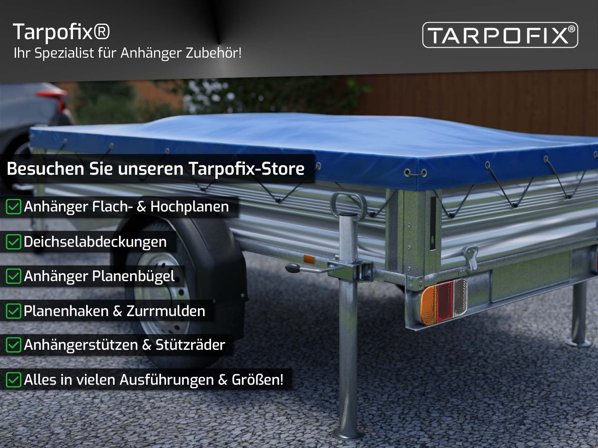 Tarpofix® Anhänger Stützen Set 600mm Klemmhalter 300kg Stützlast verzinktem Stahl Ø 48mm Abstellstütze 2 Stk.