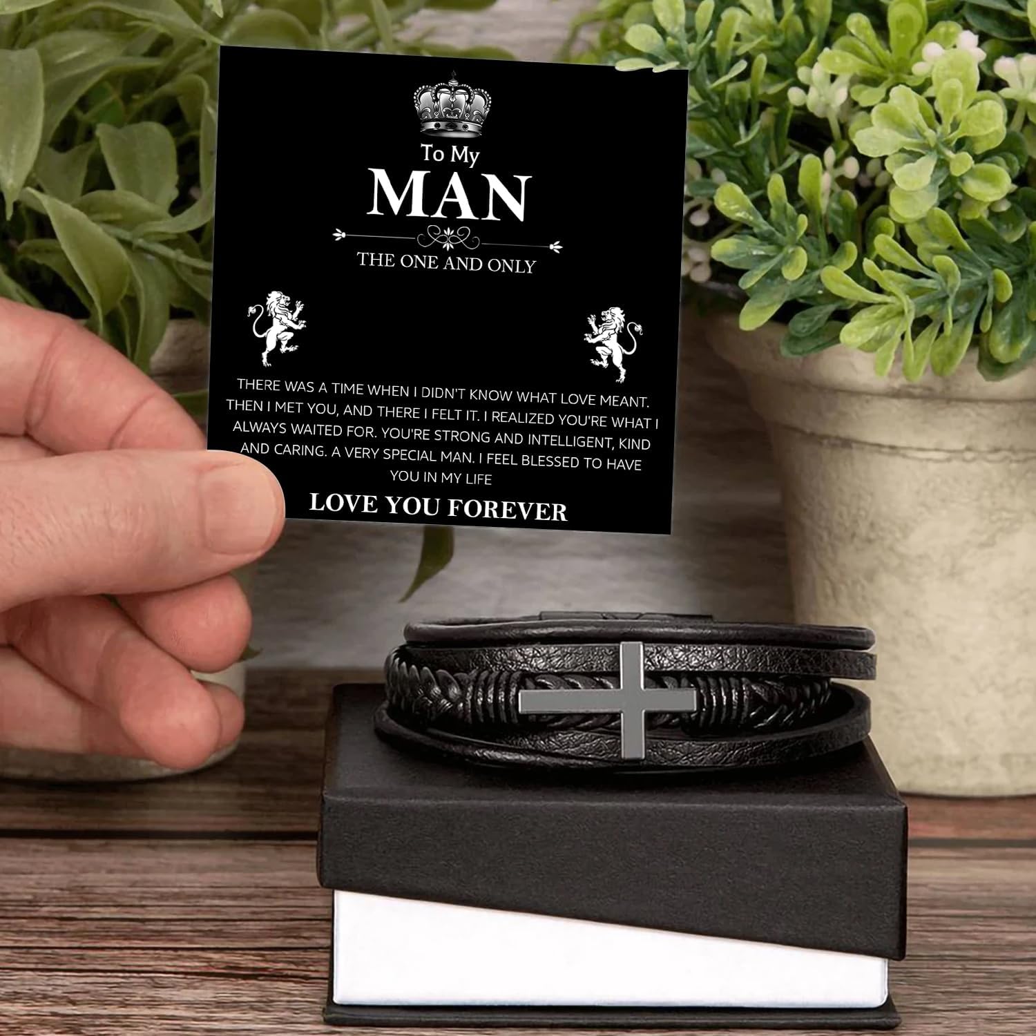 To My Man Bracelet Gifts, Romantic Gift For Him Husband Boyfriend Sentimental, Husband Boyfriend Mens Braided Leather Love You Forever Bracelets Valentine Birthday Christmas Gifts for Him - Image 5