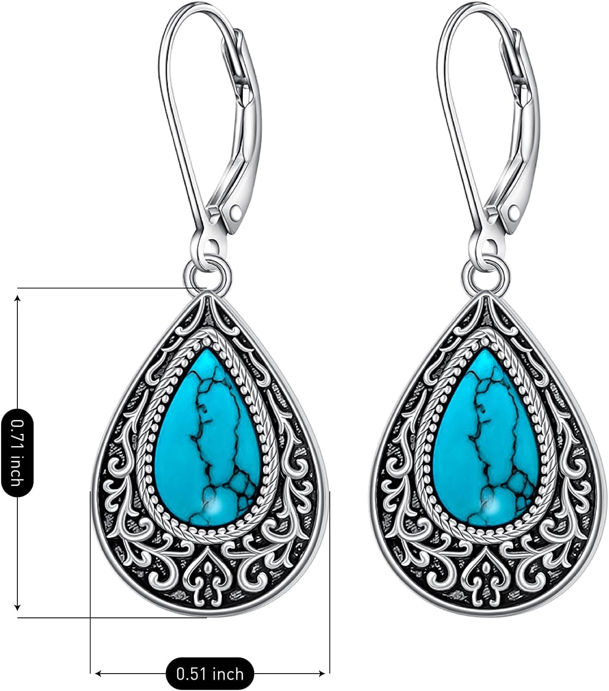 Turquoise Earrings for Women Sterling Silver Dangle Earrings Filigree Jewelry Drop Leverback Jewelry Mothers Day Gifts - Image 7