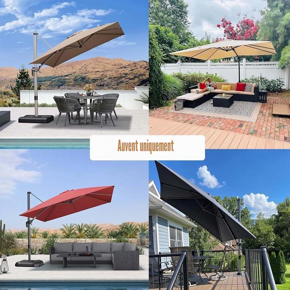 3x3/3x4/2.5x2.5m Housse De Rechange pour Parasol Déporté Toile De Rechange pour Parasol Carré 8 Baleines Anti-UV Dessus De Parapluie De Remplacement(Khaki,3x3.0m/9.8x9.8ft)