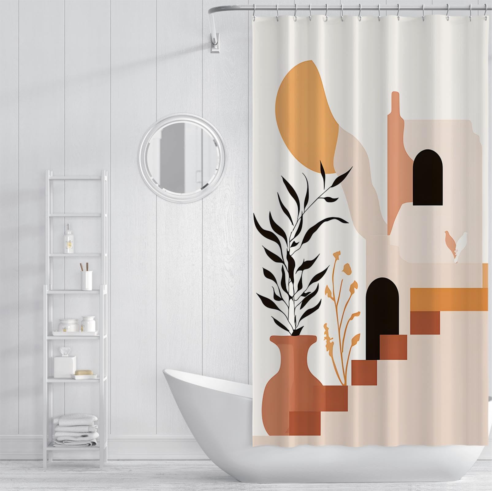 Vase botanique Nature Morte Rideau de Douche Escalier Nordique Maison Motifs Salle de Bain Décor Tissu Rideaux avec Crochets Lavable en Machine 200 x 240 cm