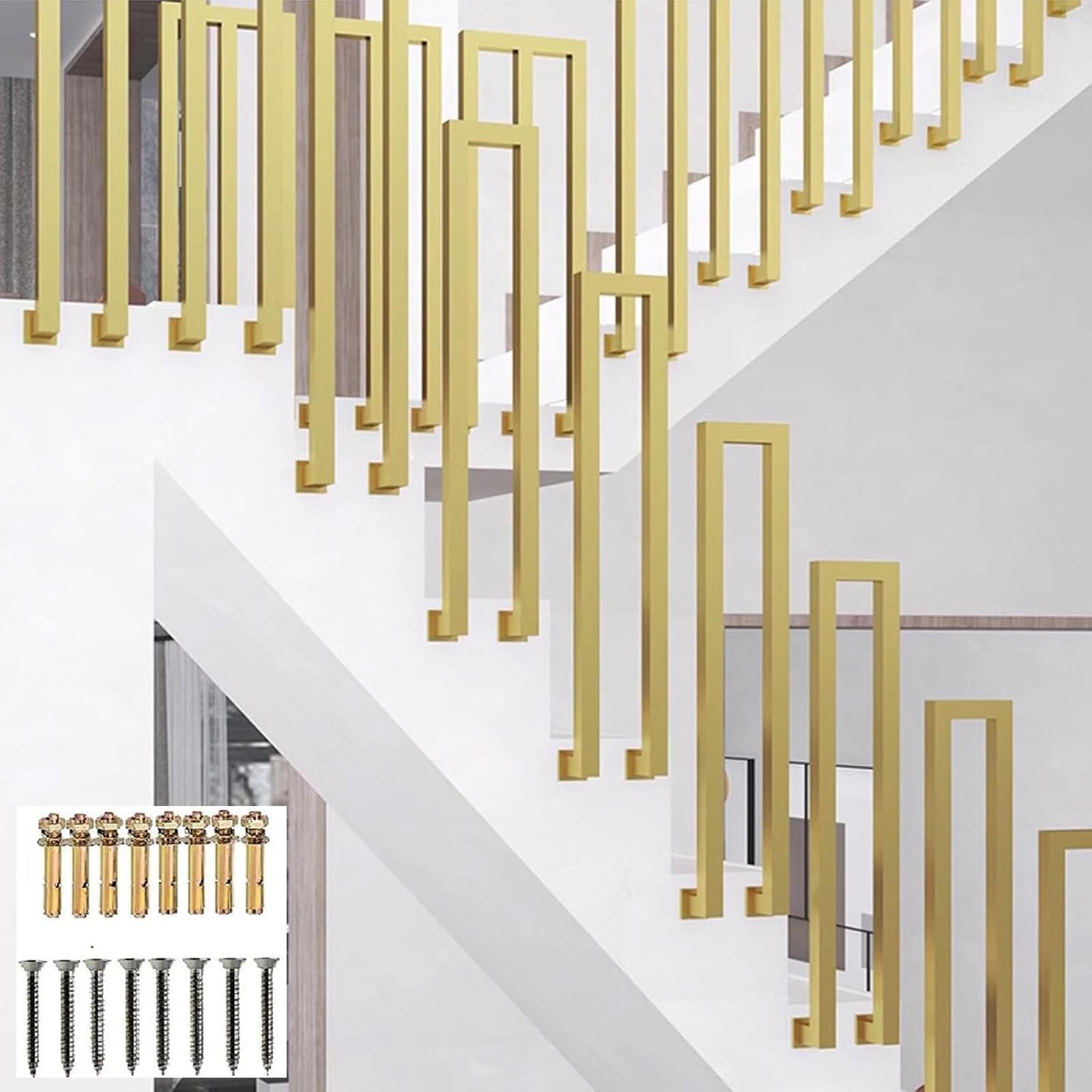 Zyntho Gold Side Mount U-Shaped Stair Railing Handrail, Outdoor Handrail For Step, 35-100Cm Tall Non-Slip Hand Rail Guardrail For Porch Villa, For Outside Steps Or Indoo(45Cm/1.4Ft)