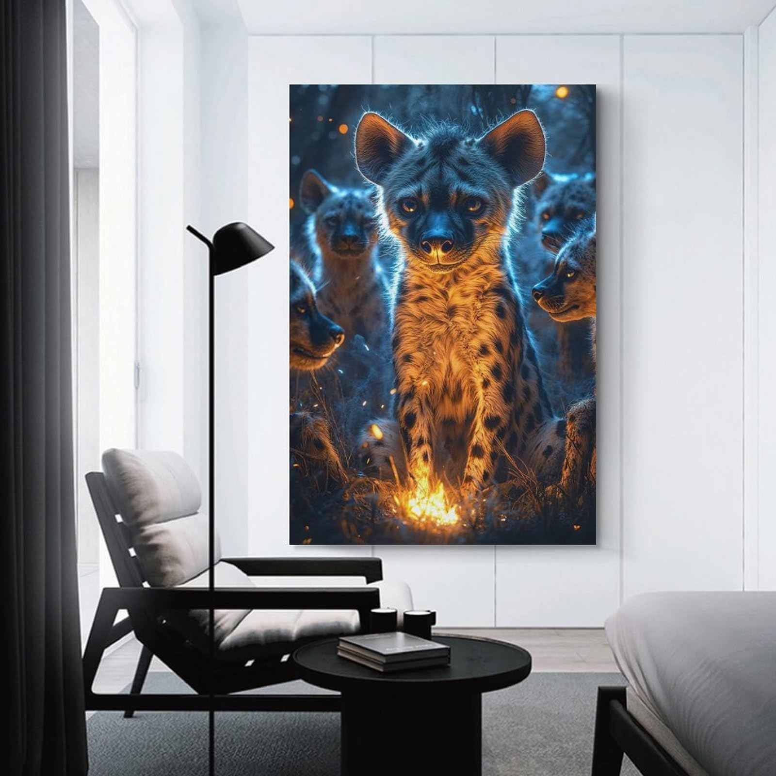 Junmoney Canvas Wall Picture Hyena Pack Firelight, 20x30inch(50x75cm), for Sofa Walls, Lounge Or Home Corners, Canvas Styling for A Polished Room Look