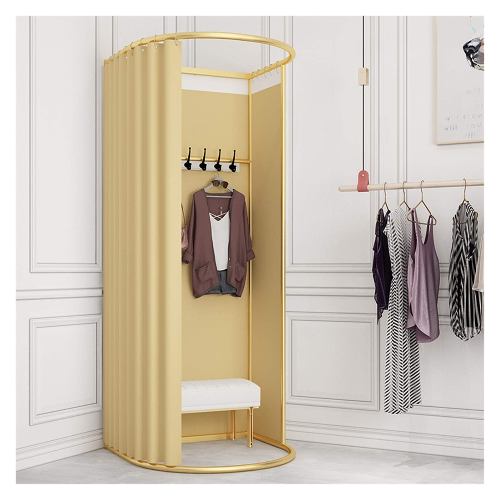 Cabine d'essayage mobile au sol 100x95cm rideau jaune opaque