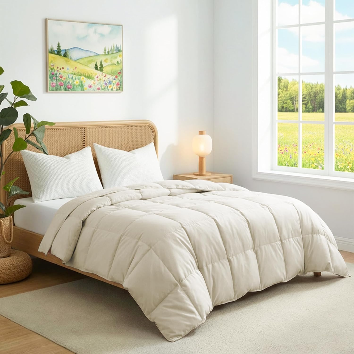 Joysoul Goose Feathers Fiber Comforter - Lightweight Ultra Soft Fabric Cover Breathable White Down Feather Fill, Queen Size Duvet Insert (88" X 88")