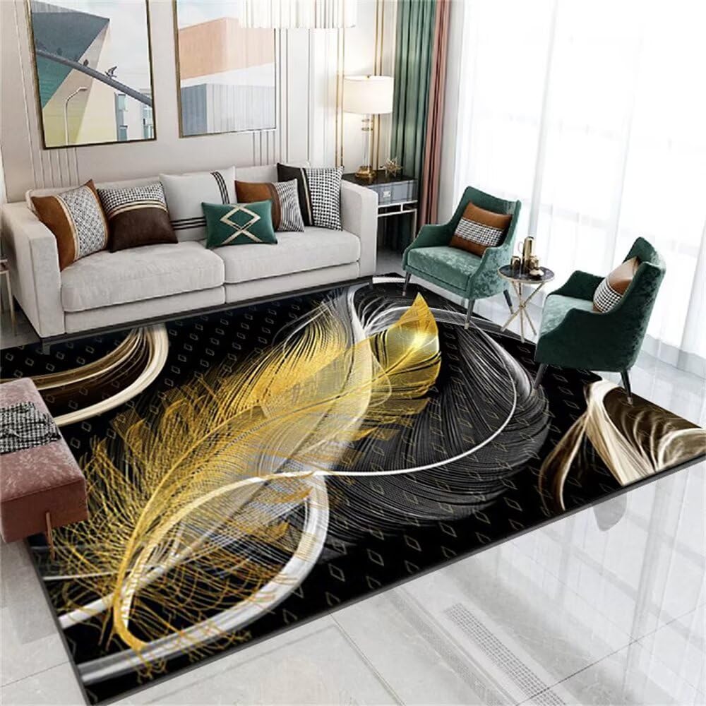 Tapis de salle à manger chic motif plumes pour espace repas