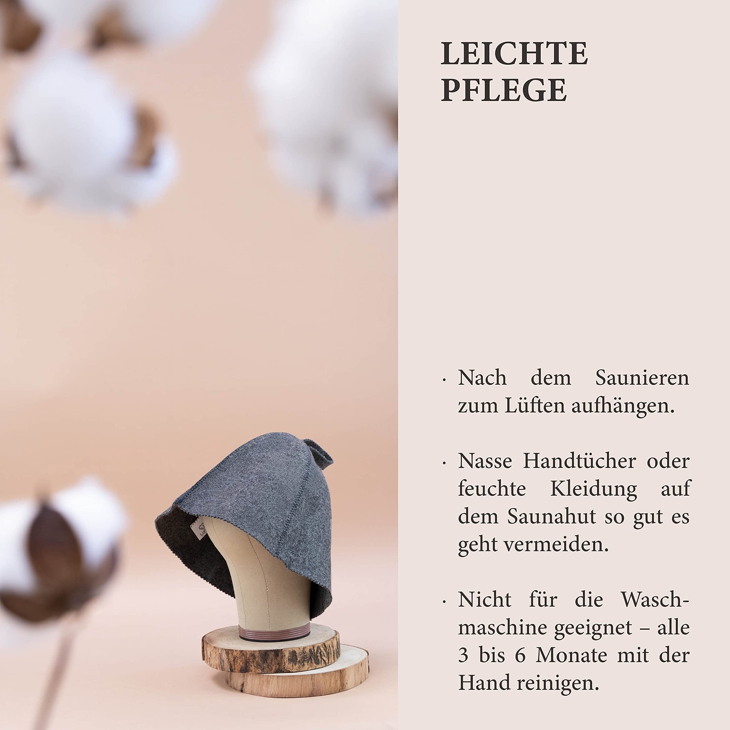 LoWell® czapka do sauny – filcowa czapka dla kobiet i mężczyzn, w zestawie poradnik użytkownika sauny – idealny dodatek do sauny dla wyjątkowego doświadczenia spa – czapka do sauny, szara