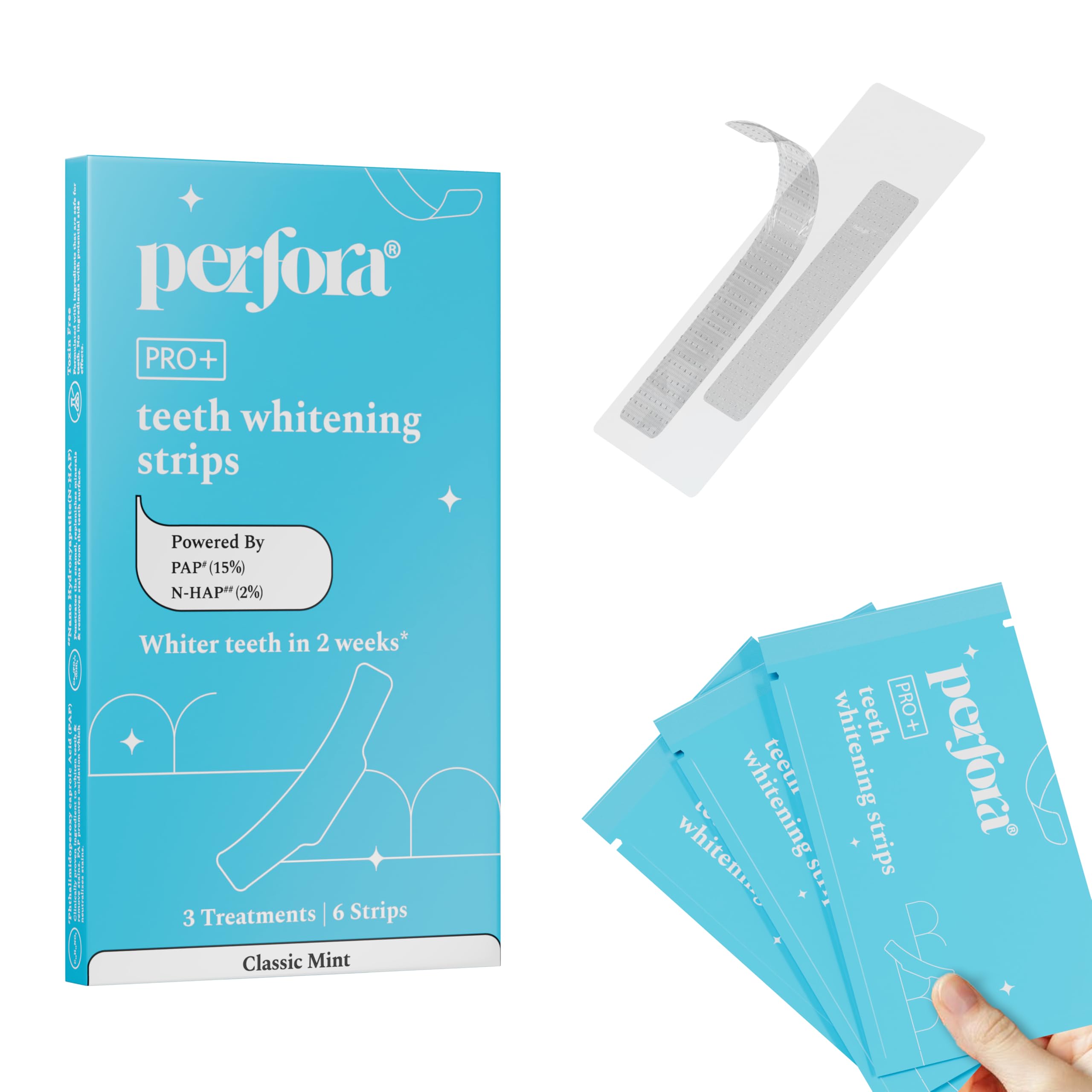 Perfora Teeth Whitening Strips - Pack of 3 Treatments (6 Strips) – Whitens Teeth in 1 Use | Sensitivity-Free, Enamel-Safe Oral Care | PAP & Hydroxyapatite for Stain Removal | Fast & Effective Teeth Whitening Products