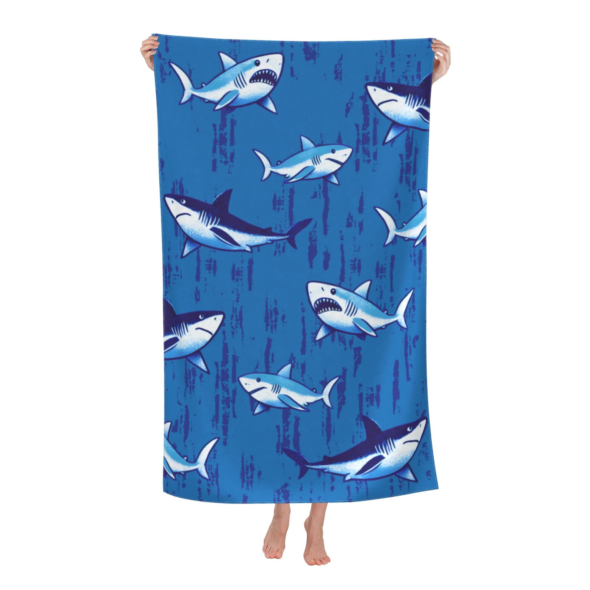 Fini le sable collant avec cette grande serviette de plage Shark microfibre à séchage rapide