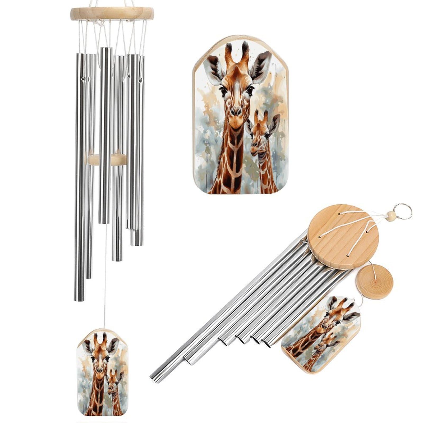 Watercolor Deer Giraffe Wind Chimes for Outside Personalized Sympathy Wind-Chime with 6 Tuned Tubes Elegant Aluminium Wind Chimes Memorial Windchimes Best Gift 20.5"