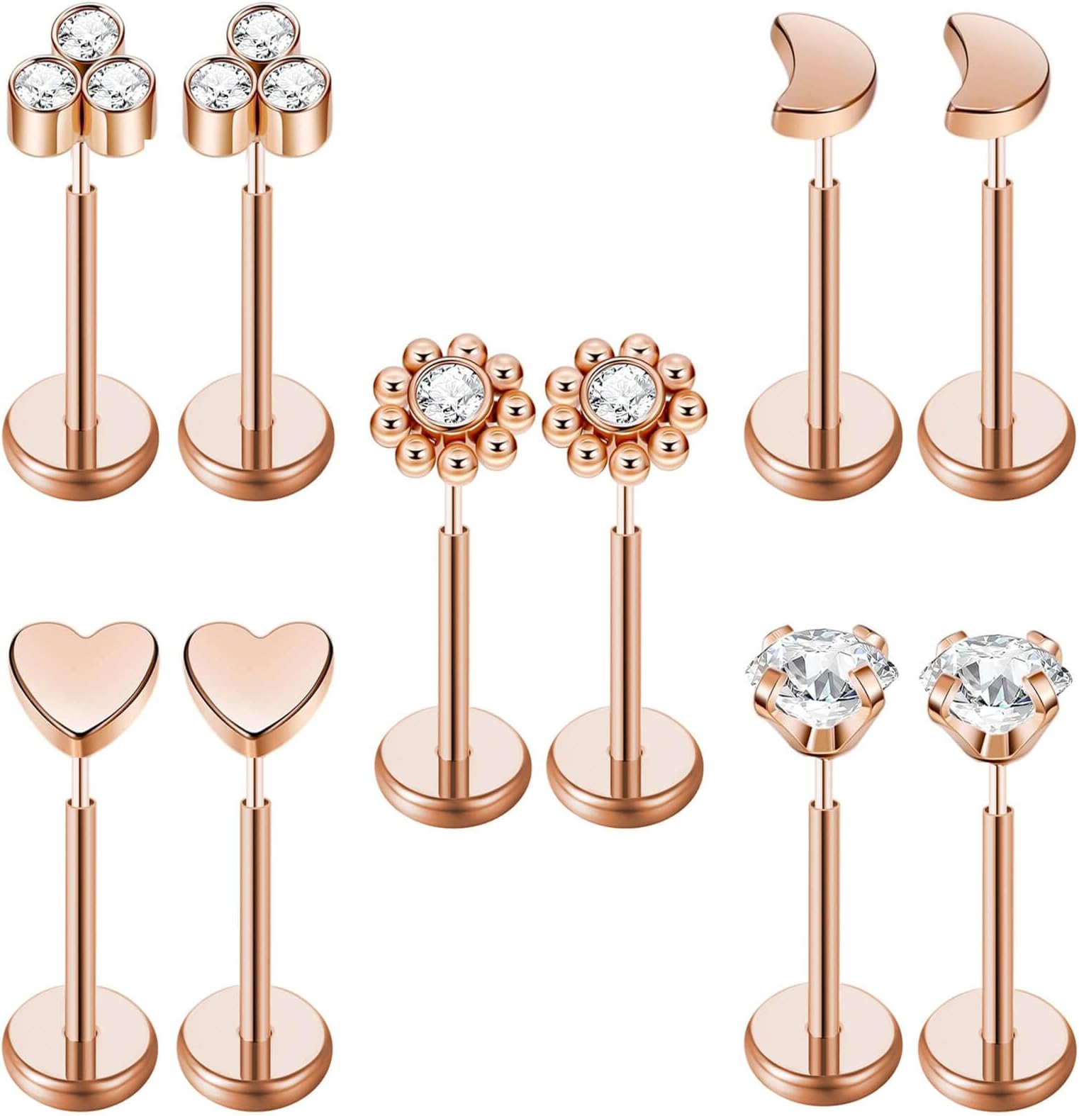 Uni-J10pcs 20G/18G/16G Threadless Push-in Tragus Conch Cartilage Flat Back Helix Labret Monroe Lip Ring Daith Piercing Jewelry