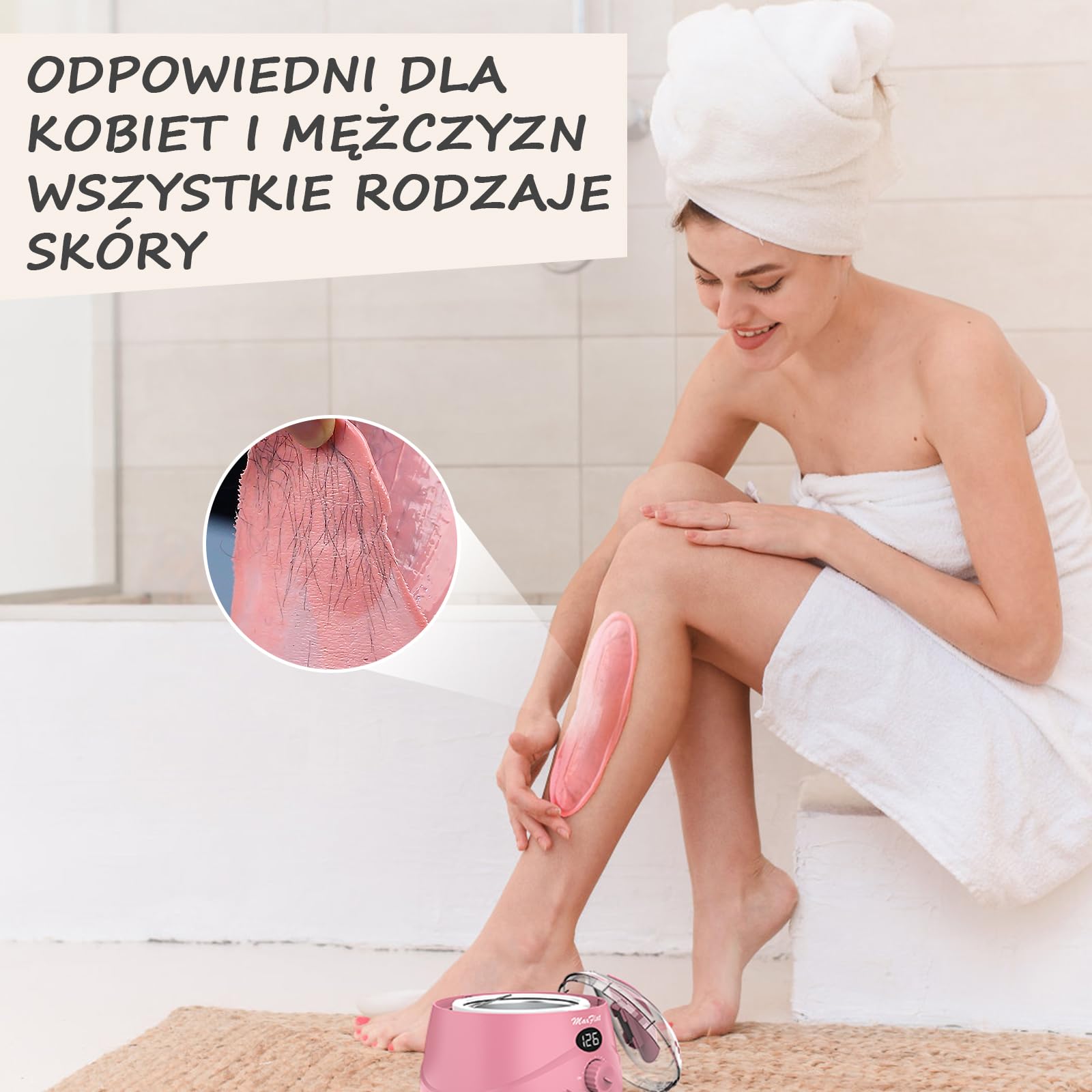 Zestaw do depilacji wosku, podgrzewacz wosku z akcesoriami do woskowania, wosk brazylijski do całego ciała