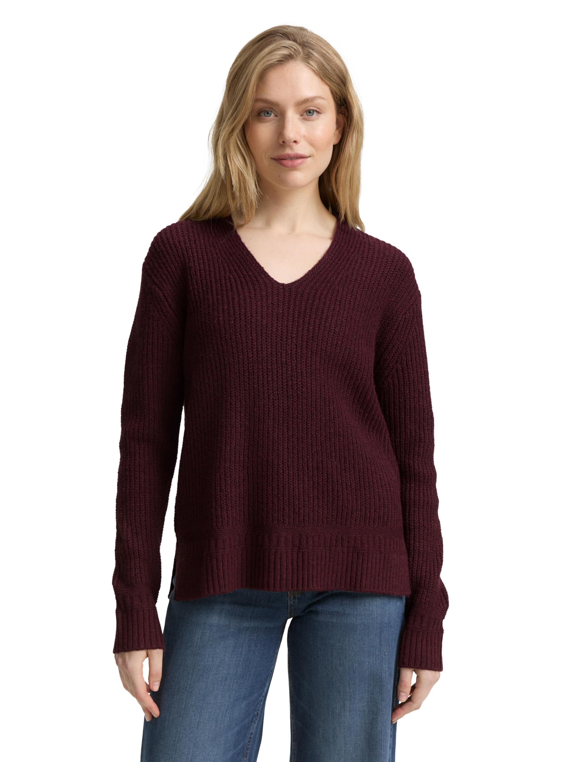 Tom Tailor Damen 1047674 RIPP Strickpullover mit V-Ausschnitt