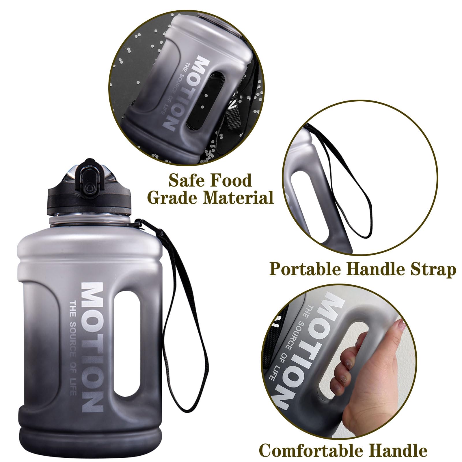 Ogetok 1.5L Large Water Bottle 50oz Black Water Jug, 0.4 Gallon Sports Gym Drink Container with Handle & Straw - Image 3