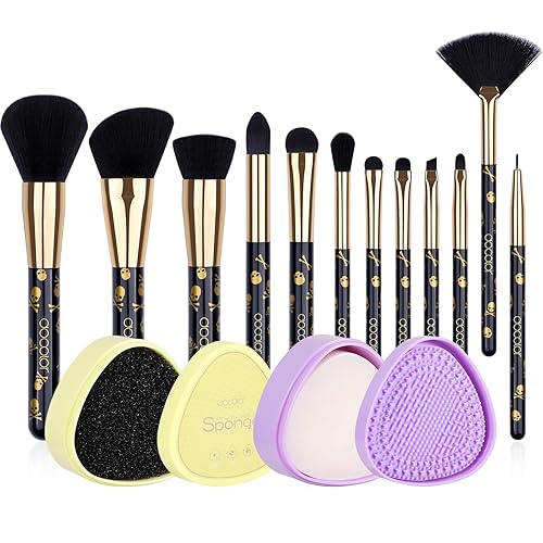 Docolor Juego de brochas de maquillaje con 12 brochas de maquillaje góticas profesionales, base de polvo sintético de alta calidad, colorete,