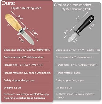 MYBMHTNB Oyster Shucking Knife Set of 2 Stainless Steel Oyster Knifes and 2 Pairs Level 5 Cut-Resistant Gloves,Oyster Knives Suitable for All Kinds of Shells and Oysters Shucking