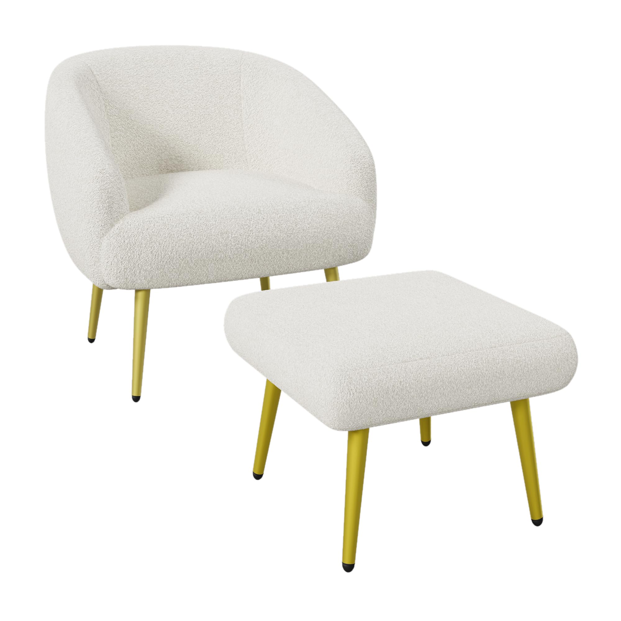 Silla tapizada Sherpa moderna con reposapiés, diseño ergonómico, patas doradas, confort lujoso (blanco)