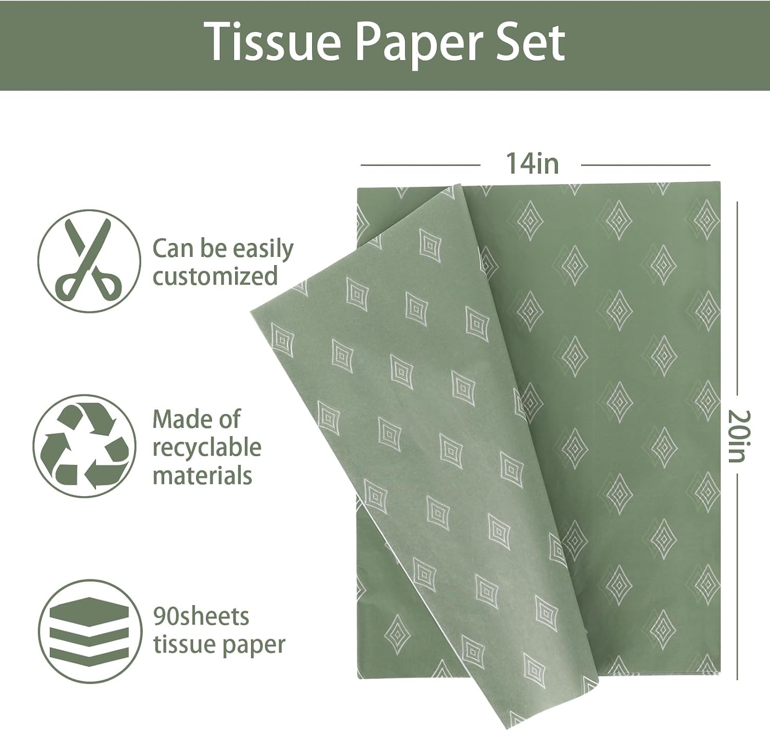 Whaline 90Pcs Boho Tissue Paper Triangle Dot Stripes Gift Wrapping Paper Pink Green Packaging DIY Art Craft Paper for Farmhouse Home Birthday Baby Shower Party Gift Decor, 14 x 20 Inch