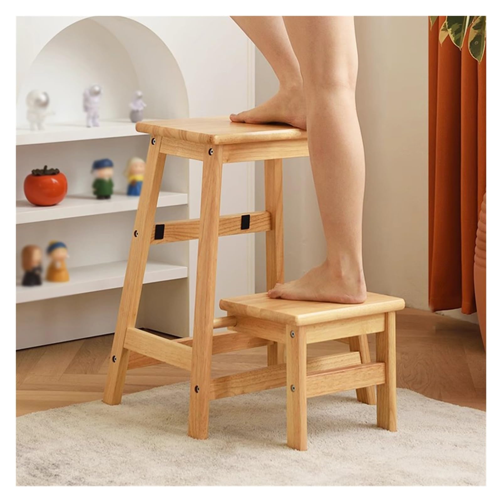 Marchepied pliable en bois stable avec étagère de présentation